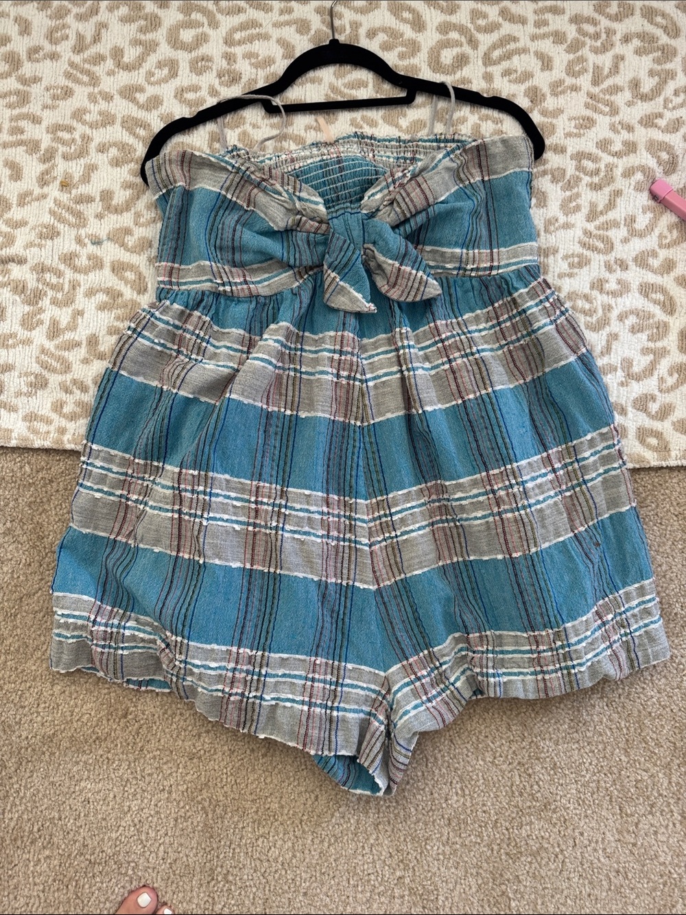 Free People Turquoise and Tan Striped Strapless Romper